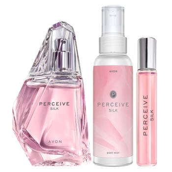 AVON Perceive SILK 3-teiliges Duft-Set Eau de Parfum Spray, Körperspray & Taschenspray mit Geschenktasche Gratis